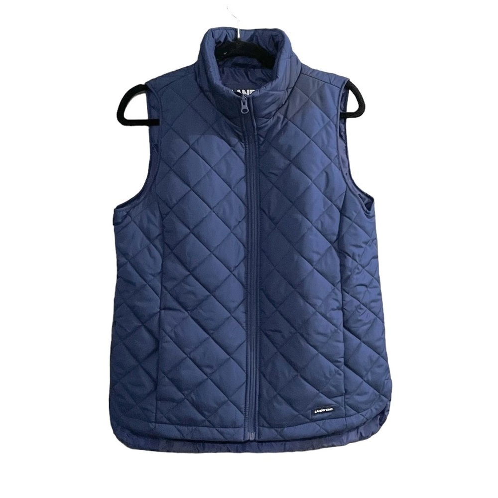 Lands End Navy Blue Recycled Quilted Sleeveless Vest Size Small